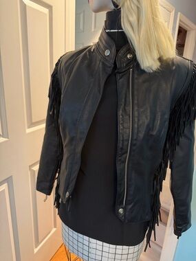 🖤 Vintage Harley-Davidson Fringe Leather Jacket – Women’s XS (Made in USA)